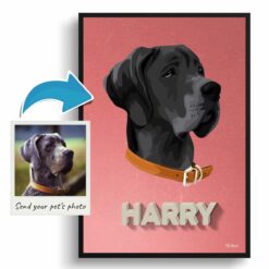 Decking Custom Mid Century Retro Dog Portrait - Framed & Un-framed Pet illustration print from photo 12 photo to retro dog portrait print decking