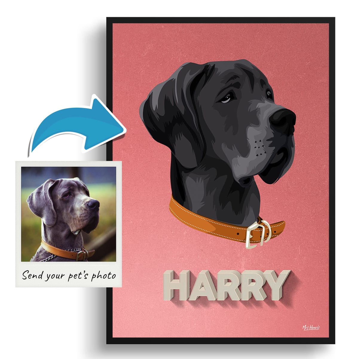 Decking Custom Mid Century Retro Dog Portrait - Framed & Un-framed Pet illustration print from photo 4 Decking Custom Mid Century Retro Dog Portrait - Framed & Un-framed Pet illustration print from photo - Image 2