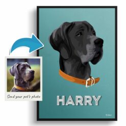 Mint Art Deco Custom Mid Century Retro Dog Portrait - Framed & Un-framed Pet illustration print from photo 12 photo to retro dog portrait print mint art deco