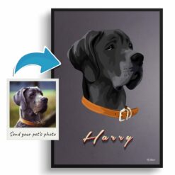 Night Script Custom Mid Century Retro Dog Portrait - Framed & Un-framed Pet illustration print from photo 12 photo to retro dog portrait print night script