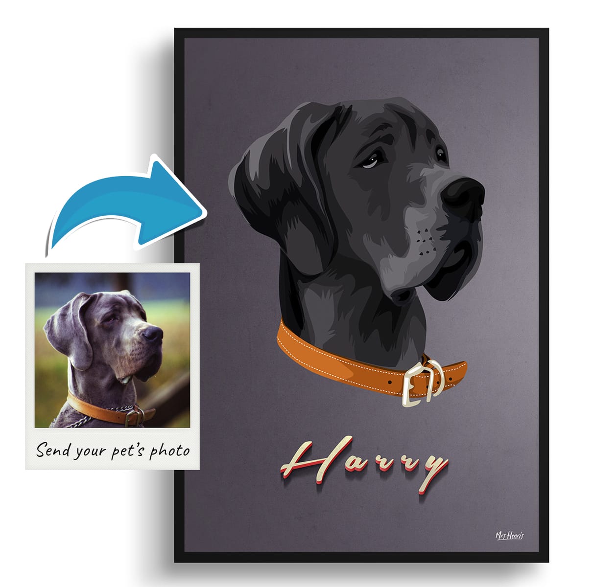 Night Script Custom Mid Century Retro Dog Portrait - Framed & Un-framed Pet illustration print from photo 4 Night Script Custom Mid Century Retro Dog Portrait - Framed & Un-framed Pet illustration print from photo - Image 2