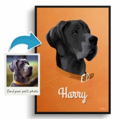Sand And Stone Custom Mid Century Retro Dog Portrait - Framed & Un-framed Pet illustration print from photo 12 photo to retro dog portrait print sand and stone
