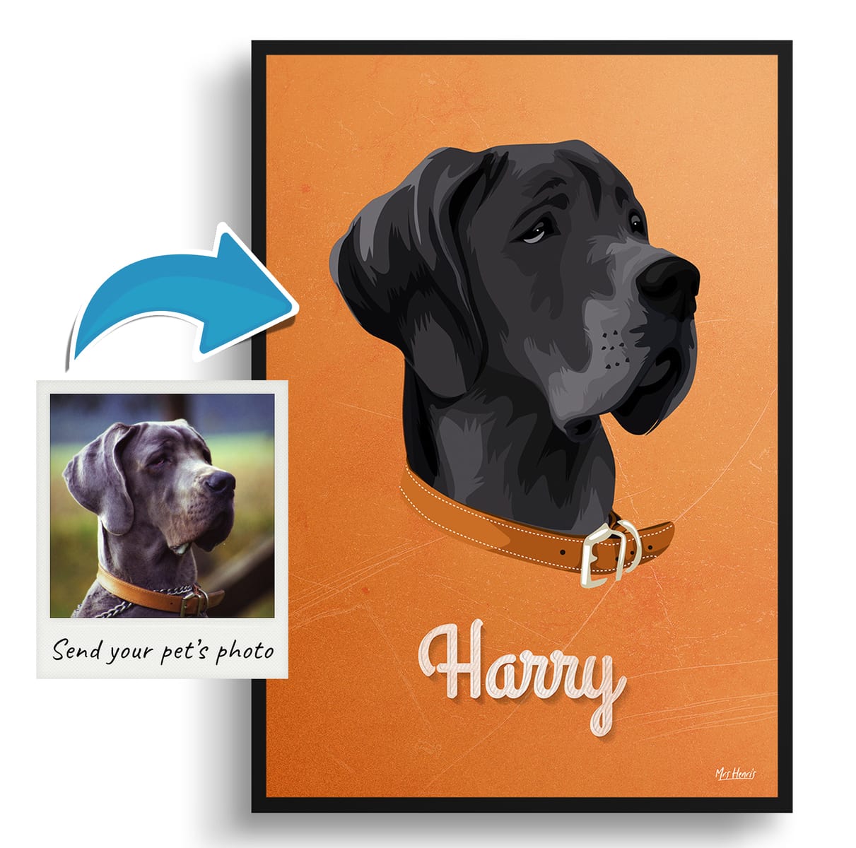 Sand And Stone Custom Mid Century Retro Dog Portrait - Framed & Un-framed Pet illustration print from photo 4 Sand And Stone Custom Mid Century Retro Dog Portrait - Framed & Un-framed Pet illustration print from photo - Image 2