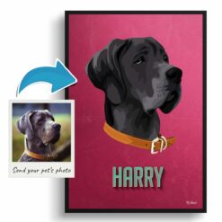 Vintage Teal Custom Mid Century Retro Dog Portrait - Framed & Un-framed Pet illustration print from photo 11 photo to retro dog portrait print vintage teal