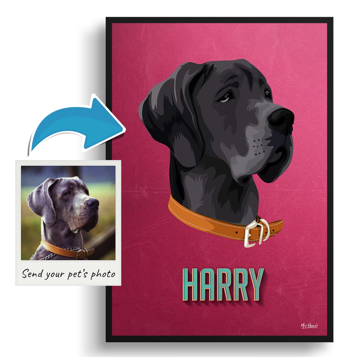 Vintage Teal Custom Mid Century Retro Dog Portrait - Framed & Un-framed Pet illustration print from photo 3 Vintage Teal Custom Mid Century Retro Dog Portrait - Framed & Un-framed Pet illustration print from photo - Image 2
