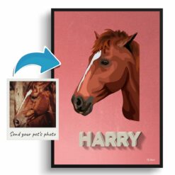 Decking Custom Mid Century Retro Horse Portrait - Framed & Un-framed Pet illustration print from photo 12 photo to retro horse portrait print decking
