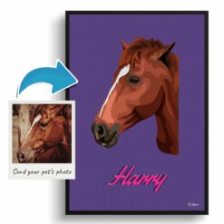 Deep Purple Custom Mid Century Retro Horse Portrait - Framed & Un-framed Pet illustration print from photo 12 photo to retro horse portrait print deep purple
