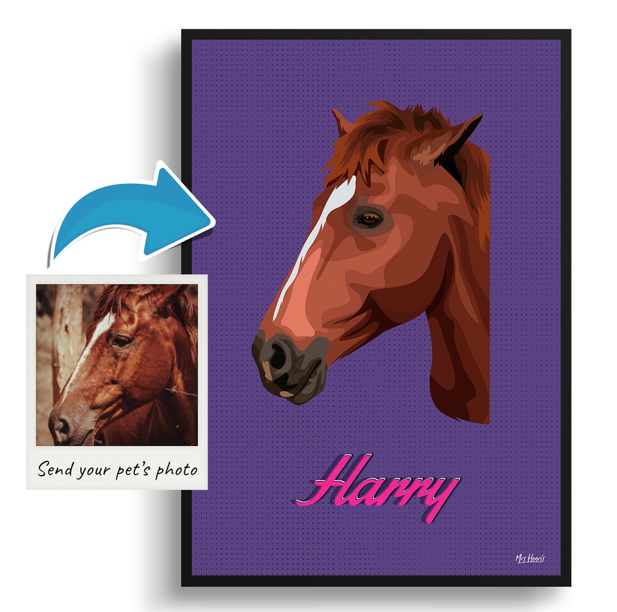 Deep Purple Custom Mid Century Retro Horse Portrait - Framed & Un-framed Pet illustration print from photo 4 Deep Purple Custom Mid Century Retro Horse Portrait - Framed & Un-framed Pet illustration print from photo - Image 2