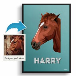 Mint Art Deco Custom Mid Century Retro Horse Portrait - Framed & Un-framed Pet illustration print from photo 12 photo to retro horse portrait print mint art deco