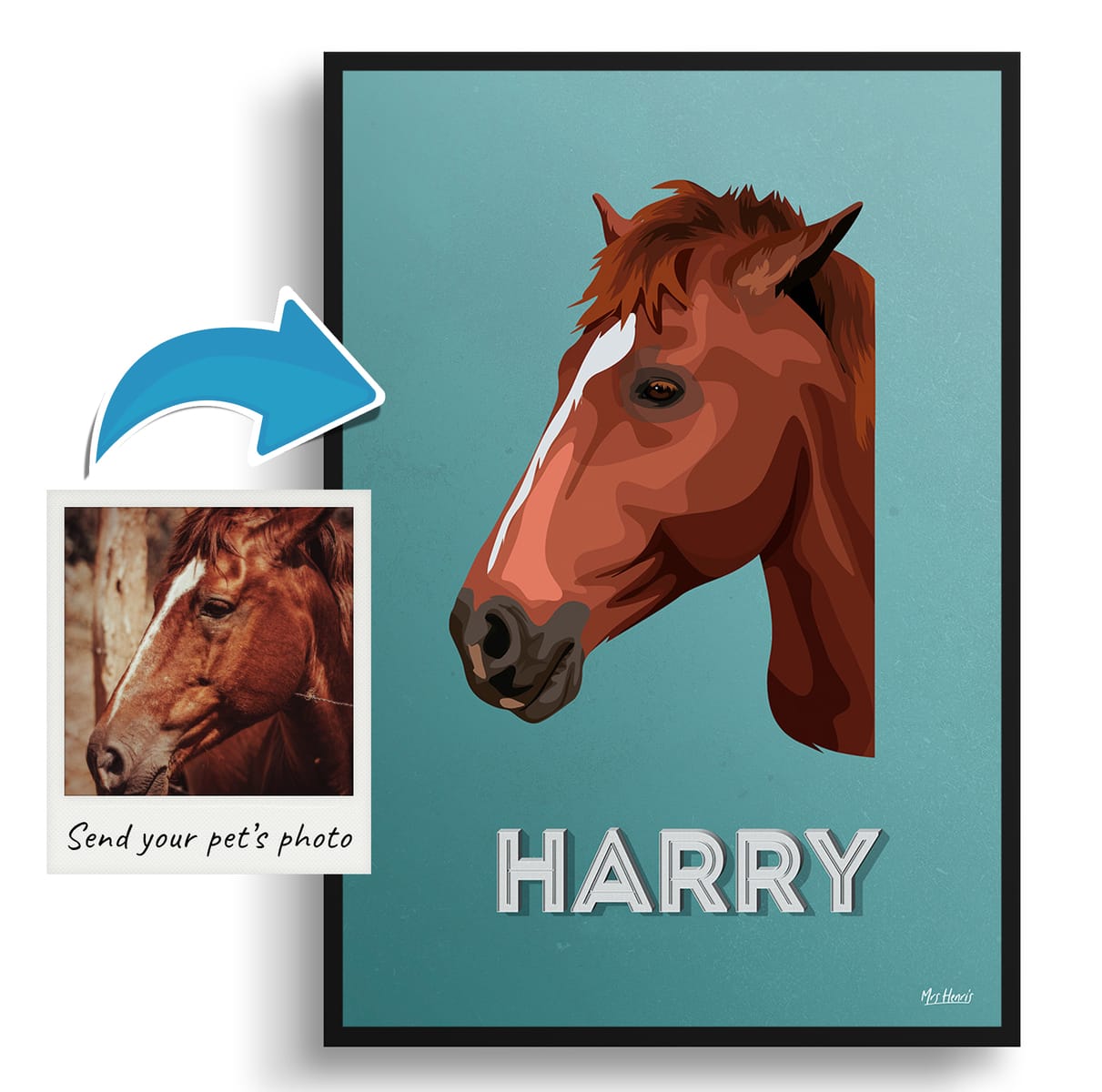 Mint Art Deco Custom Mid Century Retro Horse Portrait - Framed & Un-framed Pet illustration print from photo 4 Mint Art Deco Custom Mid Century Retro Horse Portrait - Framed & Un-framed Pet illustration print from photo - Image 2
