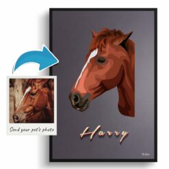 Night Script Custom Mid Century Retro Horse Portrait - Framed & Un-framed Pet illustration print from photo 12 photo to retro horse portrait print night script