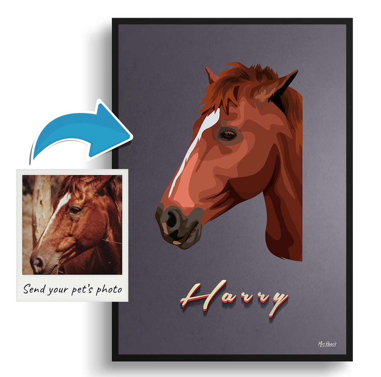 Night Script Custom Mid Century Retro Horse Portrait - Framed & Un-framed Pet illustration print from photo 4 Night Script Custom Mid Century Retro Horse Portrait - Framed & Un-framed Pet illustration print from photo - Image 2