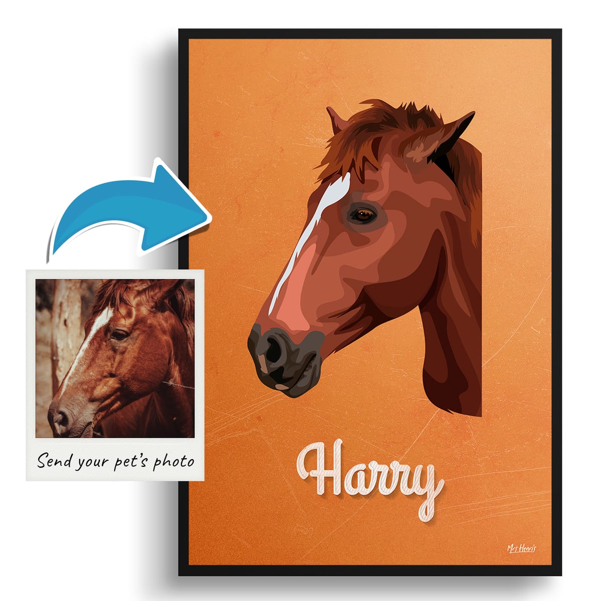 Sand And Stone Custom Mid Century Retro Horse Portrait - Framed & Un-framed Pet illustration print from photo 11 Sand And Stone Custom Mid Century Retro Horse Portrait - Framed & Un-framed Pet illustration print from photo - Image 9