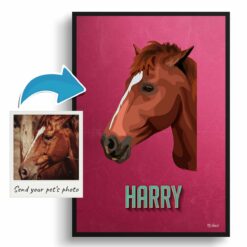 Vintage Teal Custom Mid Century Retro Horse Portrait - Framed & Un-framed Pet illustration print from photo 11 photo to retro horse portrait print vintage teal