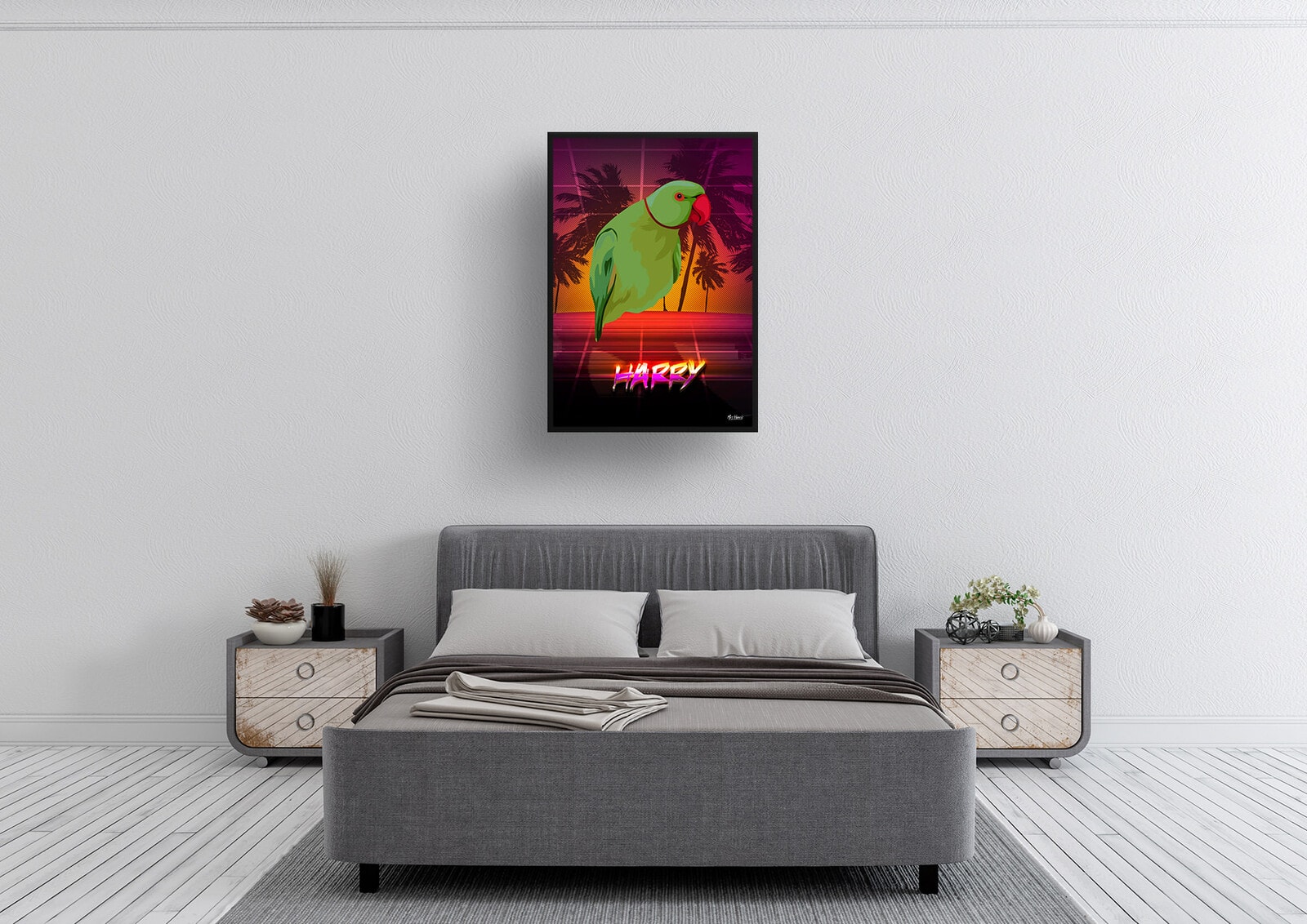California Custom Retro Arcade Style Bird Portrait - Framed & Un-framed Pet illustration print from photo 4 California Custom Retro Arcade Style Bird Portrait - Framed & Un-framed Pet illustration print from photo - Image 3