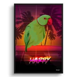California Custom Retro Arcade Style Bird Portrait -  Framed & Un-framed Pet illustration print from photo