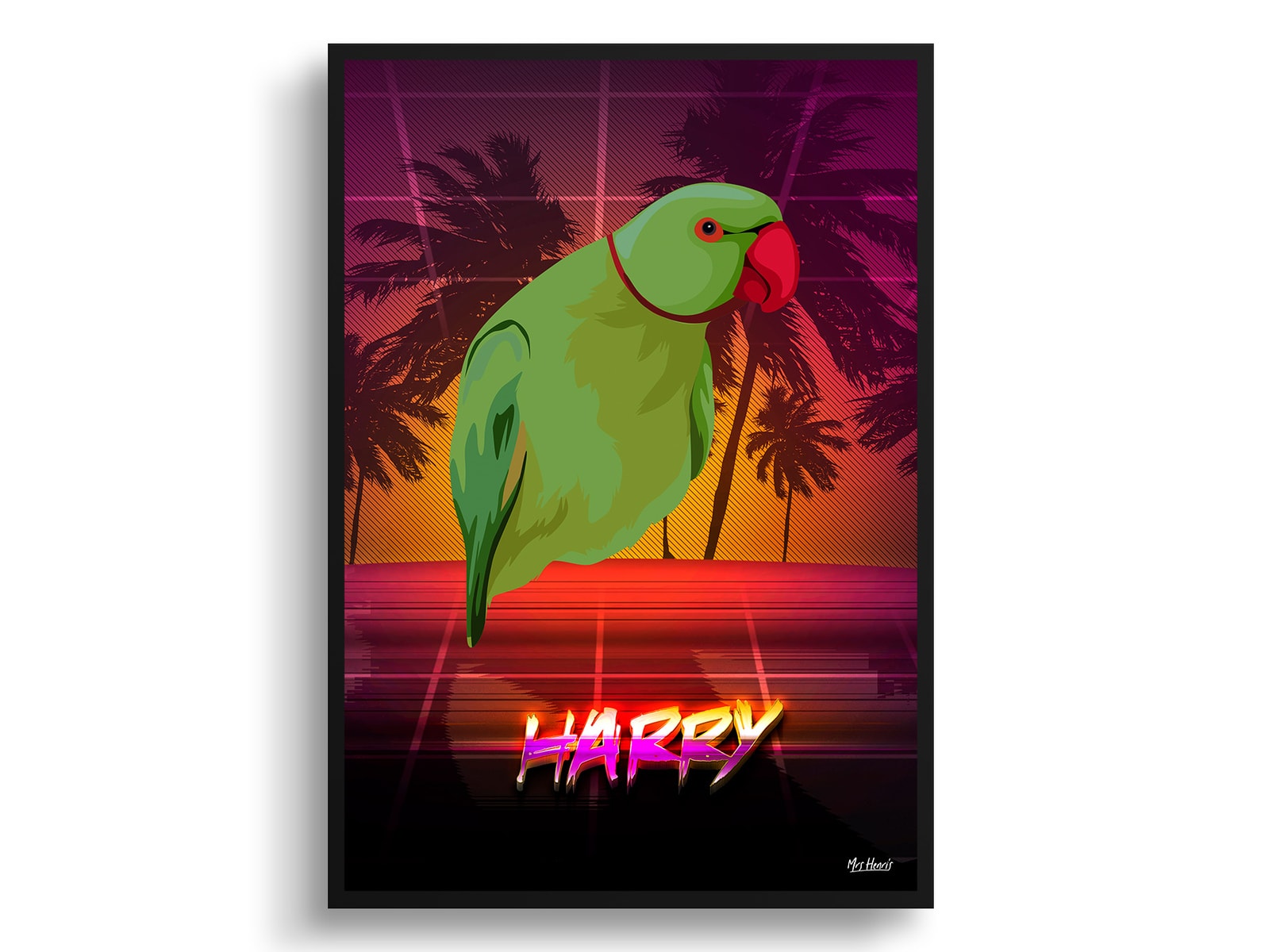California Custom Retro Arcade Style Bird Portrait - Framed & Un-framed Pet illustration print from photo 2 California Custom Retro Arcade Style Bird Portrait - Framed & Un-framed Pet illustration print from photo