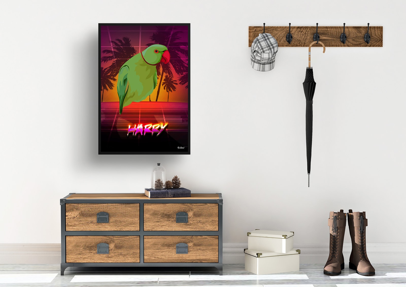 California Custom Retro Arcade Style Bird Portrait - Framed & Un-framed Pet illustration print from photo 6 California Custom Retro Arcade Style Bird Portrait - Framed & Un-framed Pet illustration print from photo - Image 5