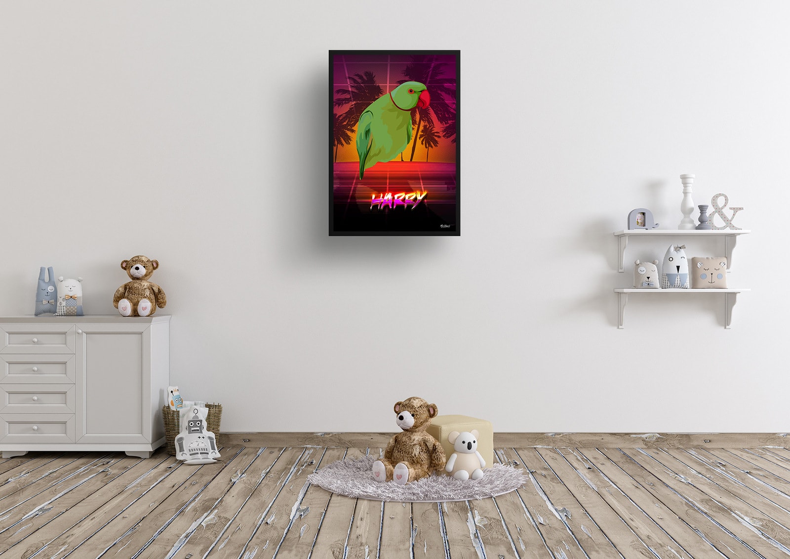 California Custom Retro Arcade Style Bird Portrait - Framed & Un-framed Pet illustration print from photo 7 California Custom Retro Arcade Style Bird Portrait - Framed & Un-framed Pet illustration print from photo - Image 6
