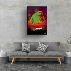 California Custom Retro Arcade Style Bird Portrait - Framed & Un-framed Pet illustration print from photo 16 retro arcade pet portrait bird california print living room