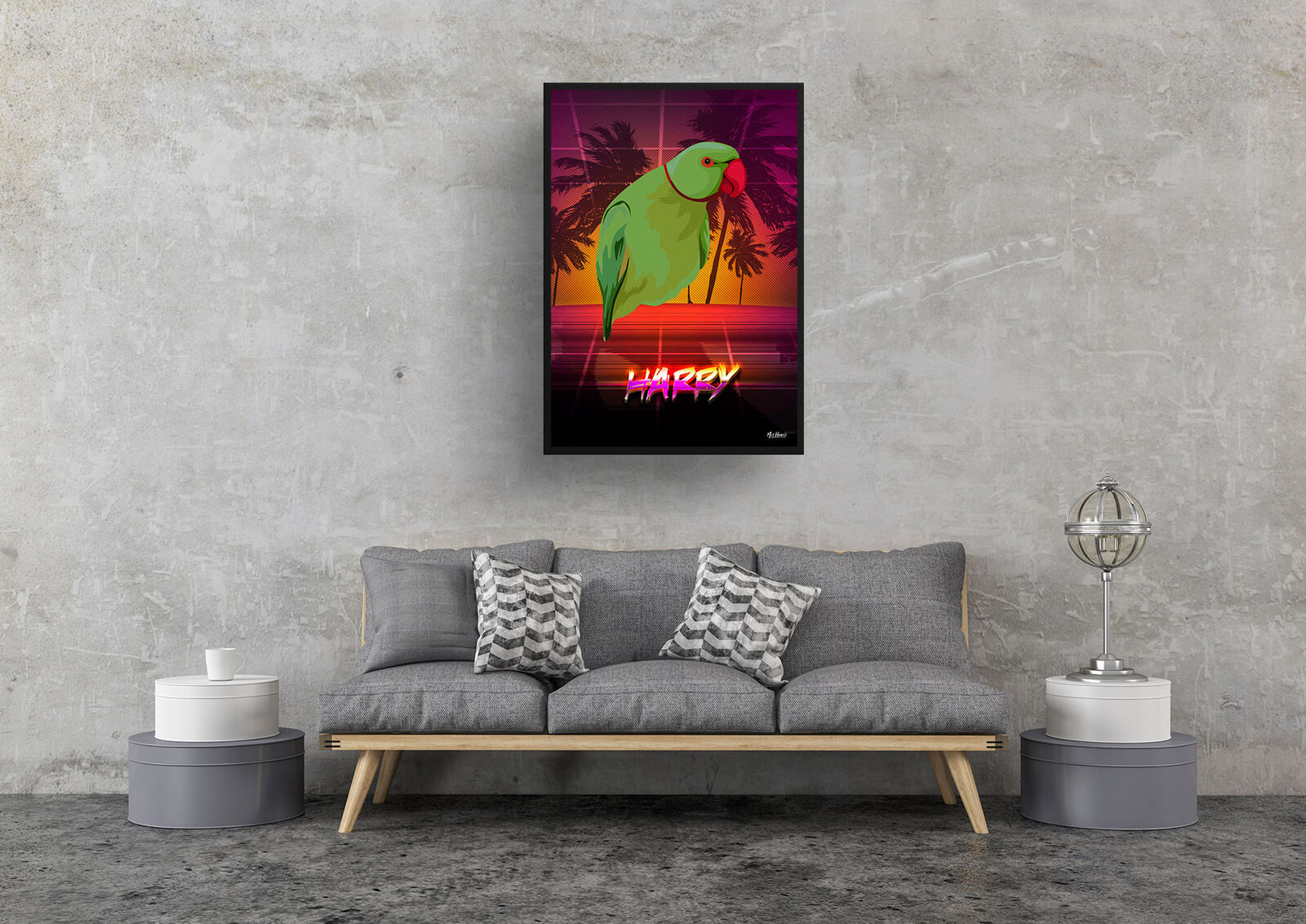 California Custom Retro Arcade Style Bird Portrait - Framed & Un-framed Pet illustration print from photo 8 California Custom Retro Arcade Style Bird Portrait - Framed & Un-framed Pet illustration print from photo - Image 7