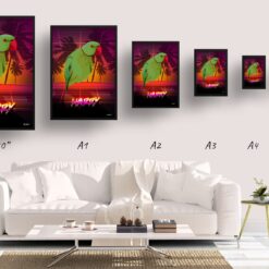 California Custom Retro Arcade Style Bird Portrait - Framed & Un-framed Pet illustration print from photo 18 retro arcade pet portrait bird california print size comparison