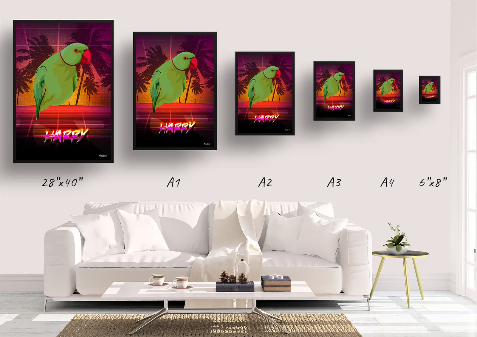 California Custom Retro Arcade Style Bird Portrait - Framed & Un-framed Pet illustration print from photo 10 California Custom Retro Arcade Style Bird Portrait - Framed & Un-framed Pet illustration print from photo - Image 9