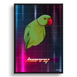 Hyperspeed Custom Retro Arcade Style Bird Portrait -  Framed & Un-framed Pet illustration print from photo