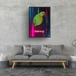 Hyperspeed Custom Retro Arcade Style Bird Portrait - Framed & Un-framed Pet illustration print from photo 17 retro arcade pet portrait bird hyperspeed print living room
