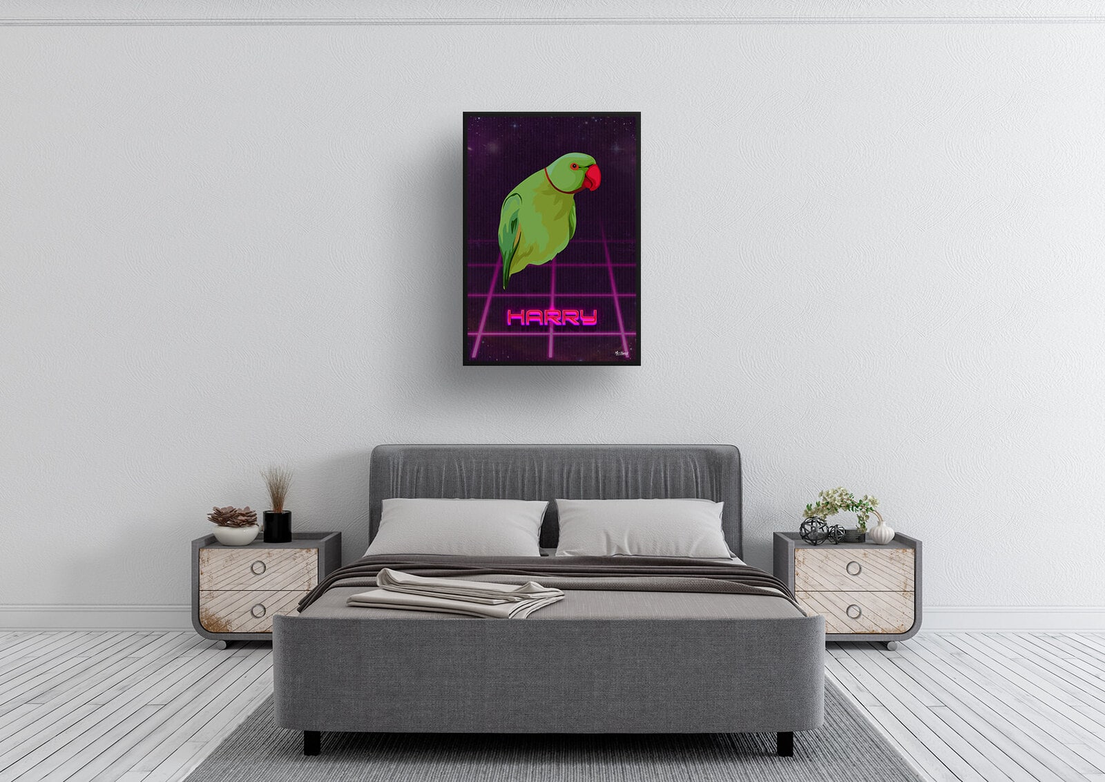 Invaders Custom Retro Arcade Style Bird Portrait - Framed & Un-framed Pet illustration print from photo 4 Invaders Custom Retro Arcade Style Bird Portrait - Framed & Un-framed Pet illustration print from photo - Image 3