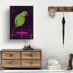 Invaders Custom Retro Arcade Style Bird Portrait - Framed & Un-framed Pet illustration print from photo 14 retro arcade pet portrait bird invaders print hall
