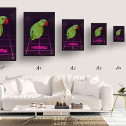 Invaders Custom Retro Arcade Style Bird Portrait - Framed & Un-framed Pet illustration print from photo 18 retro arcade pet portrait bird invaders print size comparison