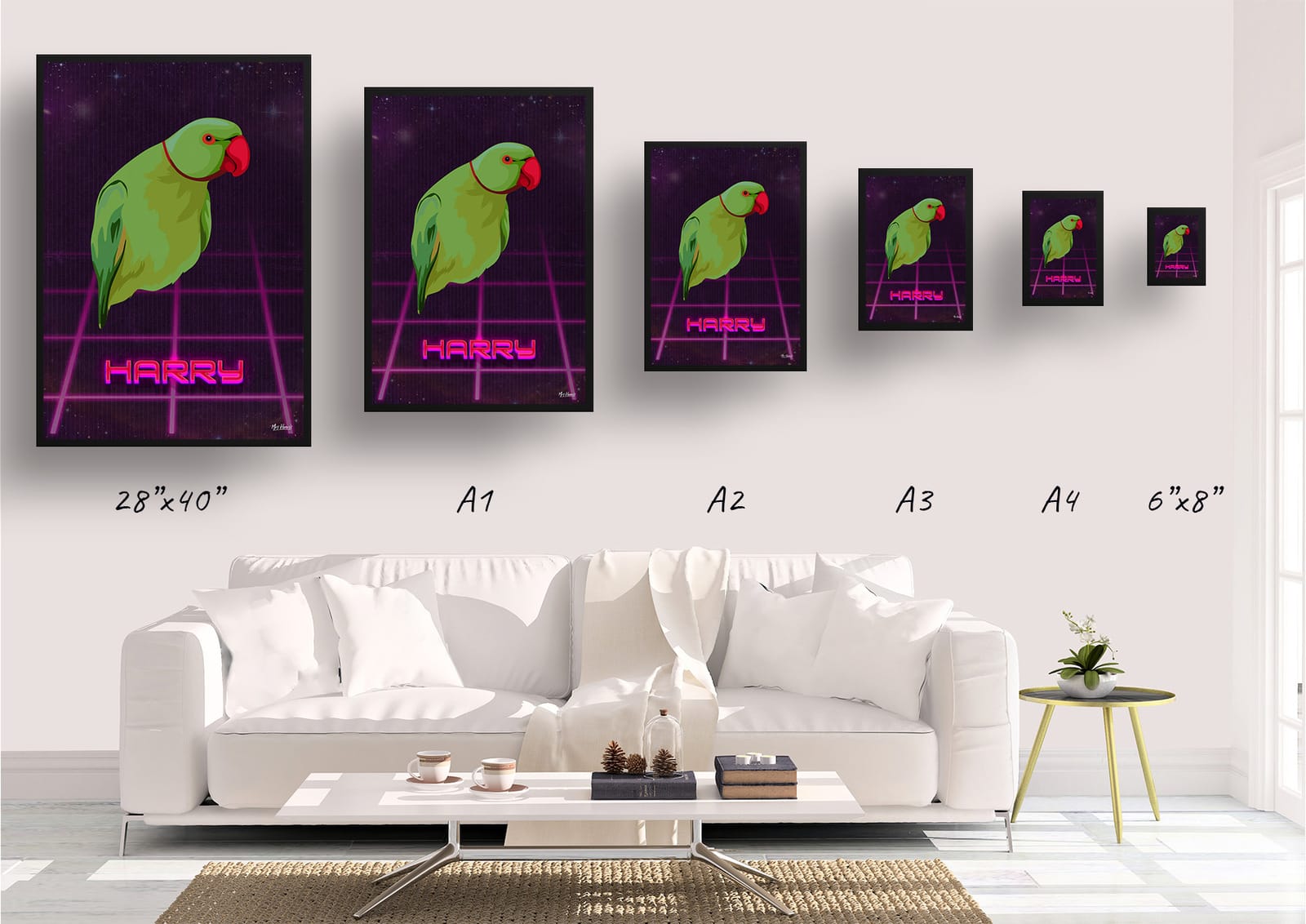 Invaders Custom Retro Arcade Style Bird Portrait - Framed & Un-framed Pet illustration print from photo 10 Invaders Custom Retro Arcade Style Bird Portrait - Framed & Un-framed Pet illustration print from photo - Image 9