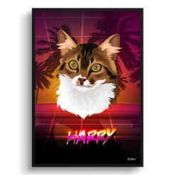 California Custom Retro Arcade Style Cat Portrait -  Framed & Un-framed Pet illustration print from photo