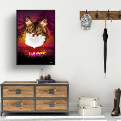 California Custom Retro Arcade Style Cat Portrait - Framed & Un-framed Pet illustration print from photo 14 retro arcade pet portrait cat california print hall