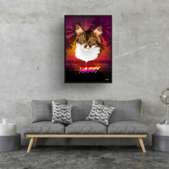California Custom Retro Arcade Style Cat Portrait - Framed & Un-framed Pet illustration print from photo 16 retro arcade pet portrait cat california print living room