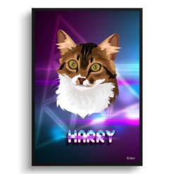 Fever Custom Retro Arcade Style Cat Portrait -  Framed & Un-framed Pet illustration print from photo