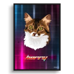 Hyperspeed Custom Retro Arcade Style Cat Portrait -  Framed & Un-framed Pet illustration print from photo