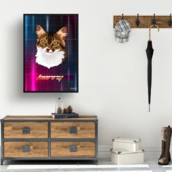 Hyperspeed Custom Retro Arcade Style Cat Portrait - Framed & Un-framed Pet illustration print from photo 15 retro arcade pet portrait cat hyperspeed print hall