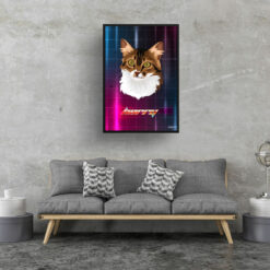 Hyperspeed Custom Retro Arcade Style Cat Portrait - Framed & Un-framed Pet illustration print from photo 17 retro arcade pet portrait cat hyperspeed print living room