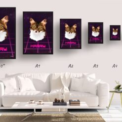Invaders Custom Retro Arcade Style Cat Portrait - Framed & Un-framed Pet illustration print from photo 18 retro arcade pet portrait cat invaders print size comparison