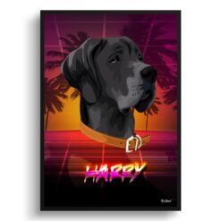 California Custom Retro Arcade Style Dog Portrait -  Framed & Un-framed Pet illustration print from photo