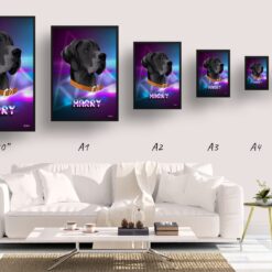 retro arcade pet portrait dog fever print size comparison