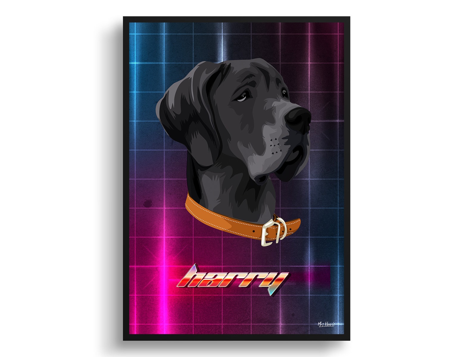 Hyperspeed Custom Retro Arcade Style Dog Portrait - Framed & Un-framed Pet illustration print from photo 3 Hyperspeed Custom Retro Arcade Style Dog Portrait - Framed & Un-framed Pet illustration print from photo