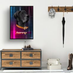 Hyperspeed Custom Retro Arcade Style Dog Portrait - Framed & Un-framed Pet illustration print from photo 15 retro arcade pet portrait dog hyperspeed print hall