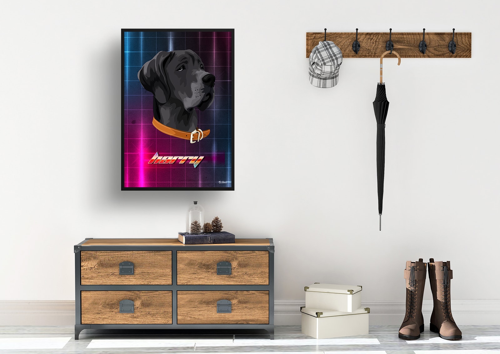 Hyperspeed Custom Retro Arcade Style Dog Portrait - Framed & Un-framed Pet illustration print from photo 7 Hyperspeed Custom Retro Arcade Style Dog Portrait - Framed & Un-framed Pet illustration print from photo - Image 5