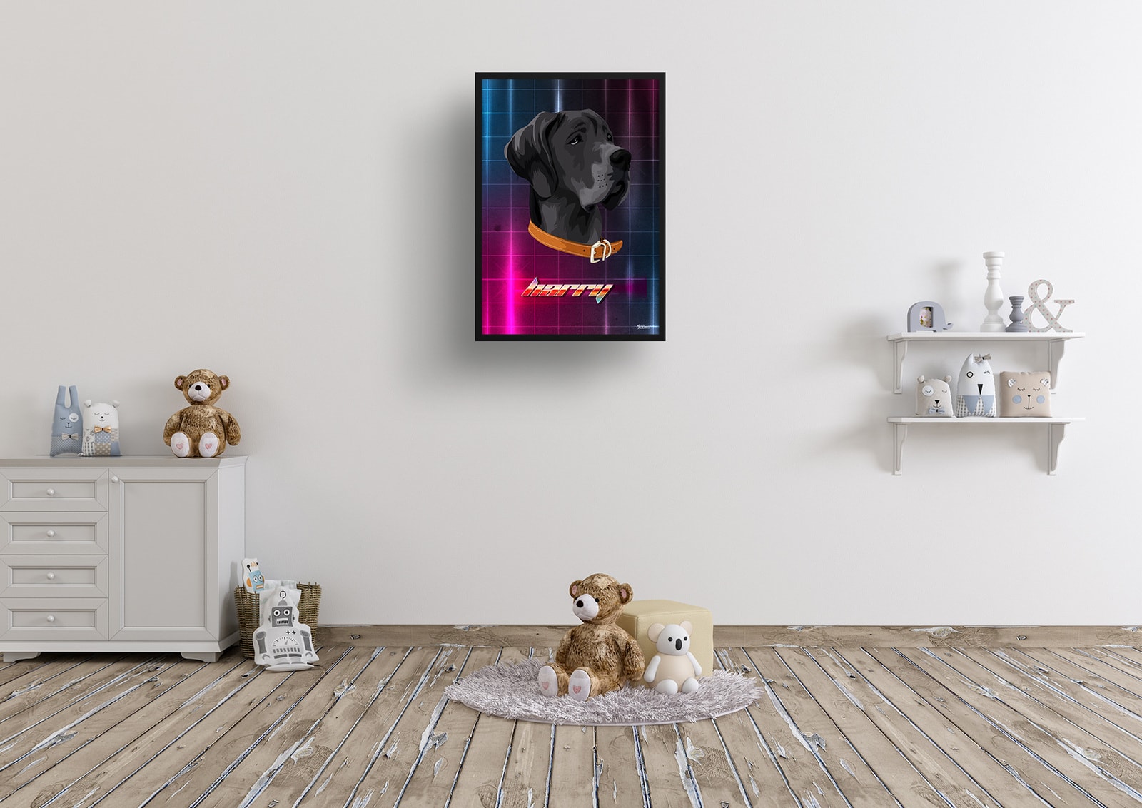 Hyperspeed Custom Retro Arcade Style Dog Portrait - Framed & Un-framed Pet illustration print from photo 8 Hyperspeed Custom Retro Arcade Style Dog Portrait - Framed & Un-framed Pet illustration print from photo - Image 6