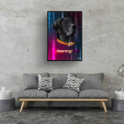 Hyperspeed Custom Retro Arcade Style Dog Portrait - Framed & Un-framed Pet illustration print from photo 17 retro arcade pet portrait dog hyperspeed print living room