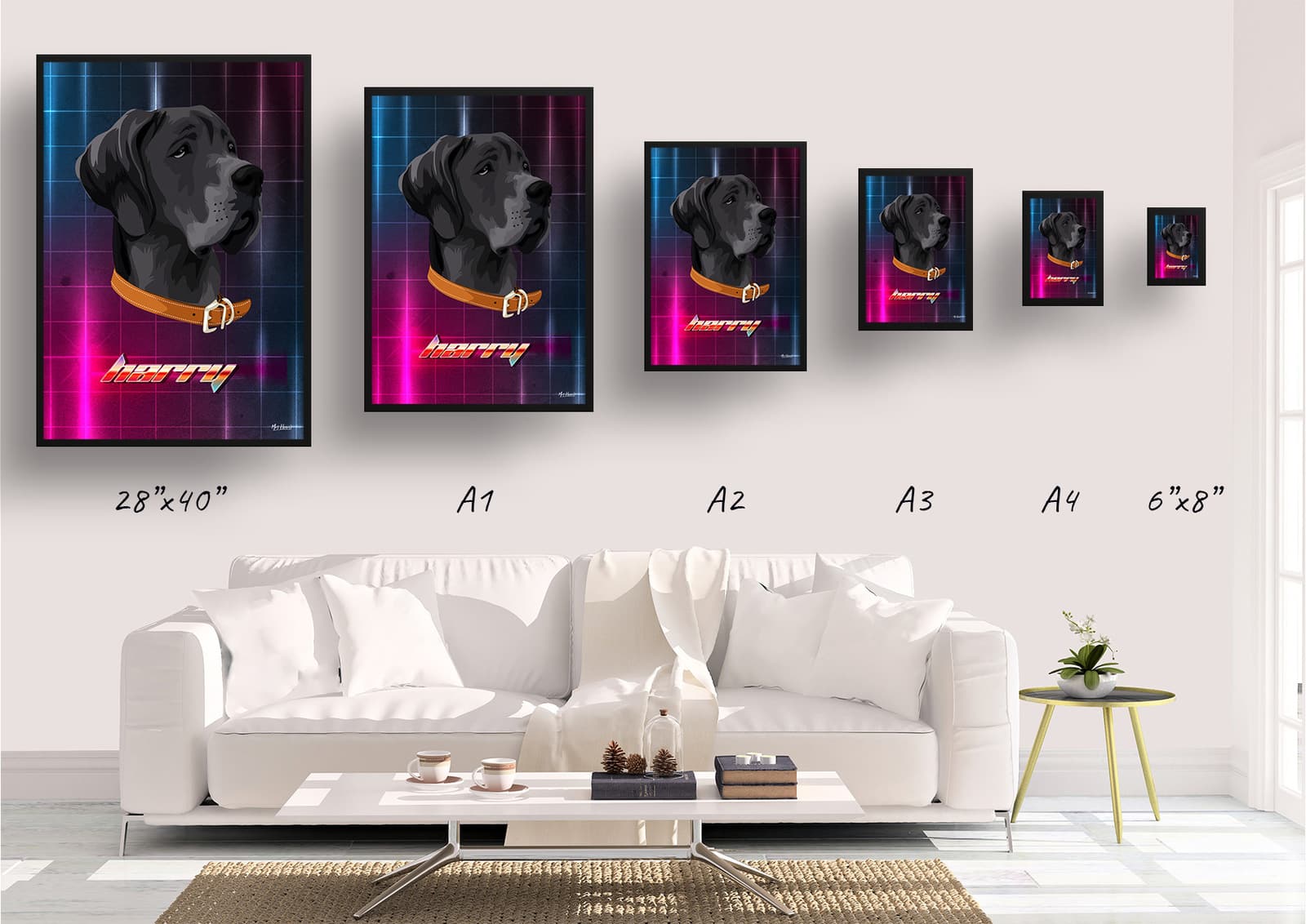 Hyperspeed Custom Retro Arcade Style Dog Portrait - Framed & Un-framed Pet illustration print from photo 11 Hyperspeed Custom Retro Arcade Style Dog Portrait - Framed & Un-framed Pet illustration print from photo - Image 9
