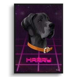 Invaders Custom Retro Arcade Style Dog Portrait -  Framed & Un-framed Pet illustration print from photo